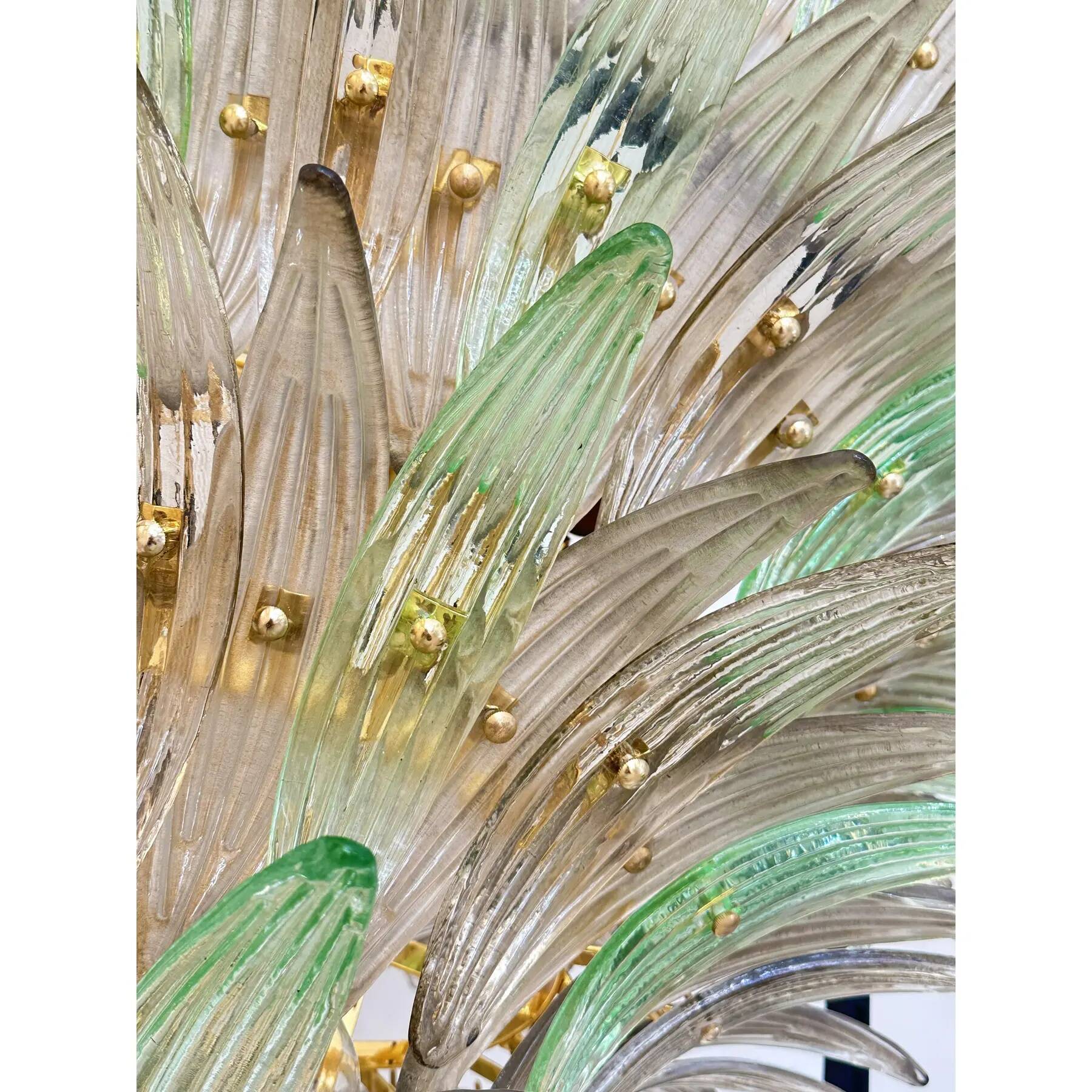 Luxury Venetian Smoked-Fumè and Green “Palmette” Murano Glass Plating Gold
