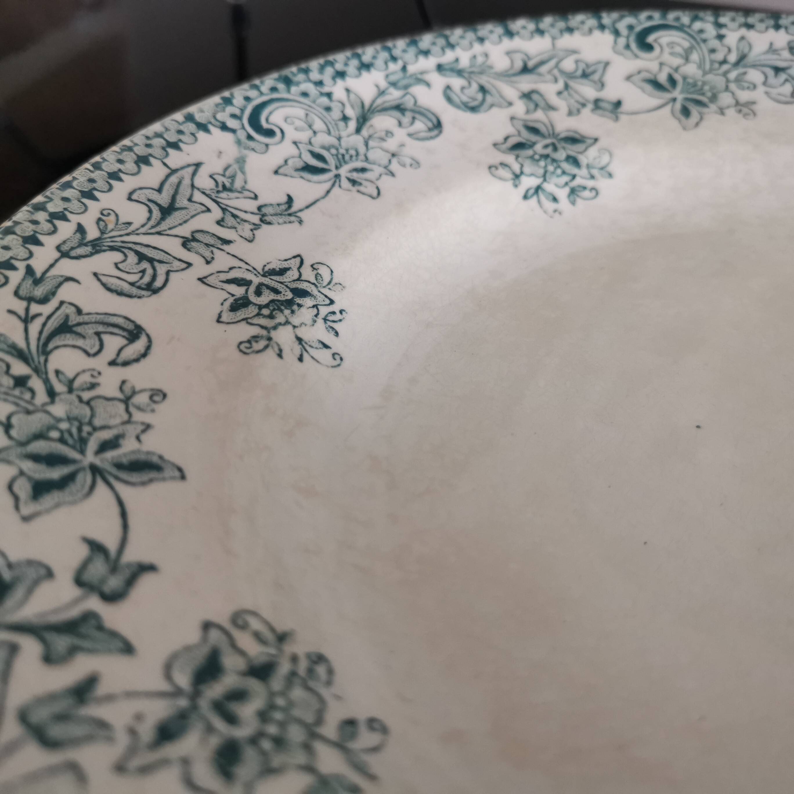 7 Jane model flat plates with dark green floral decoration Saint-Amand