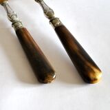 Antique horn salad cutlery – shell decoration 1900