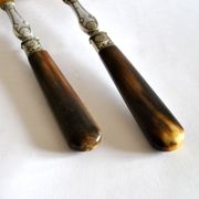 Antique horn salad cutlery – shell decoration 1900