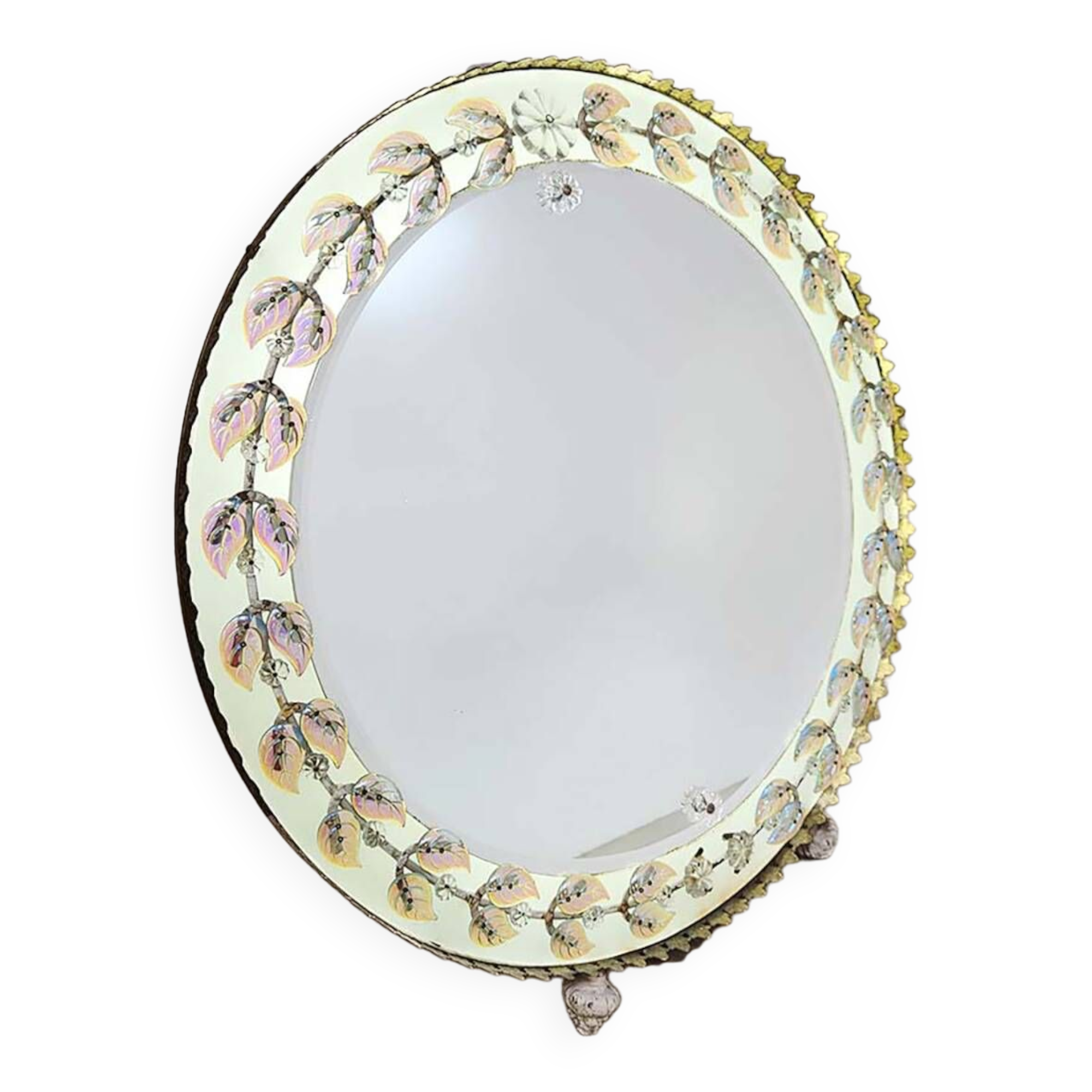Vintage decorated illuminated mirror 'Leaves'