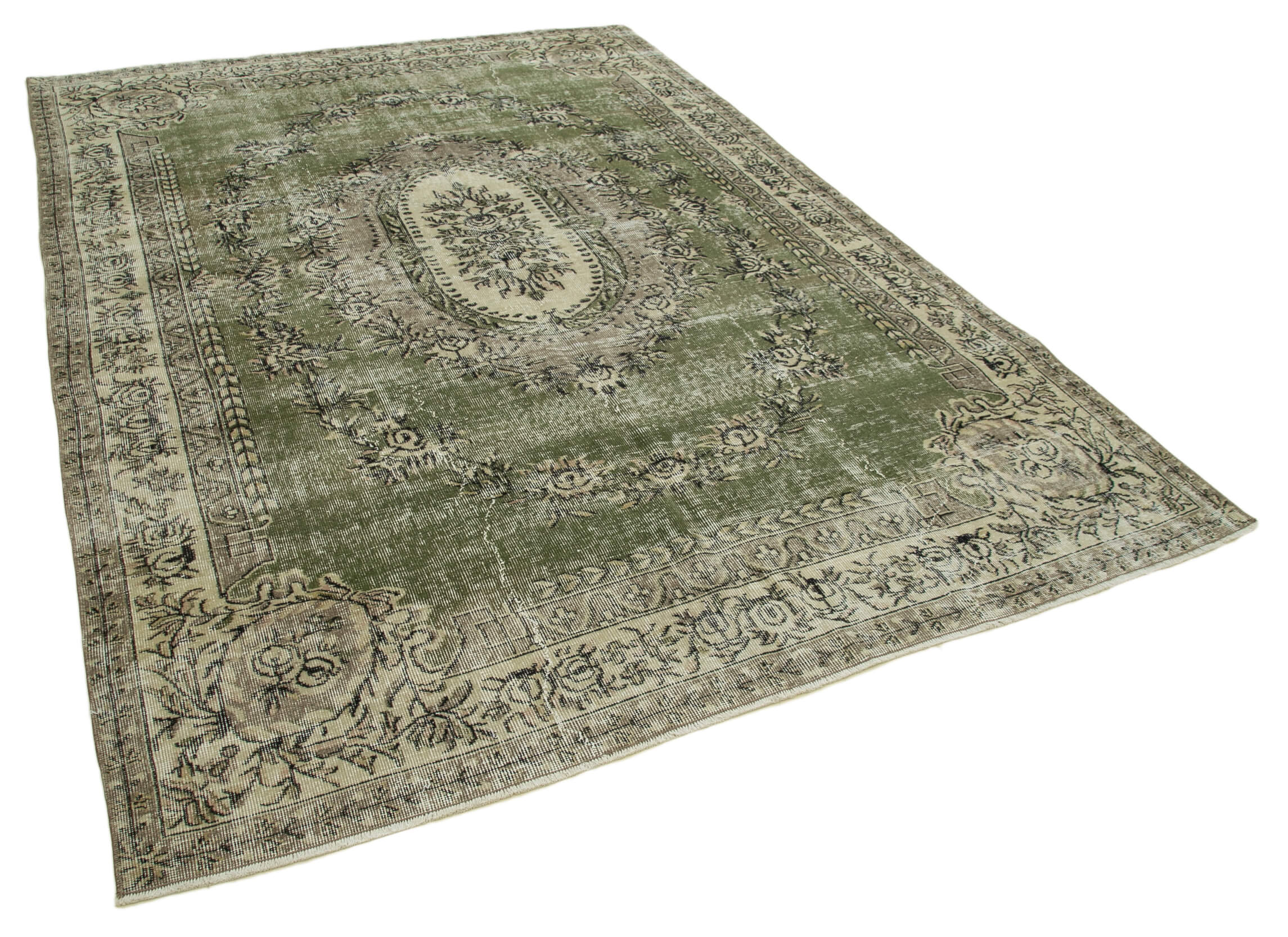 Anatolian handwoven rustic 1970s beige carpet 213 cm x 300 cm