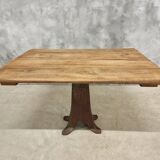 Antique oak dining table on cast iron base 93 x 123 cm
