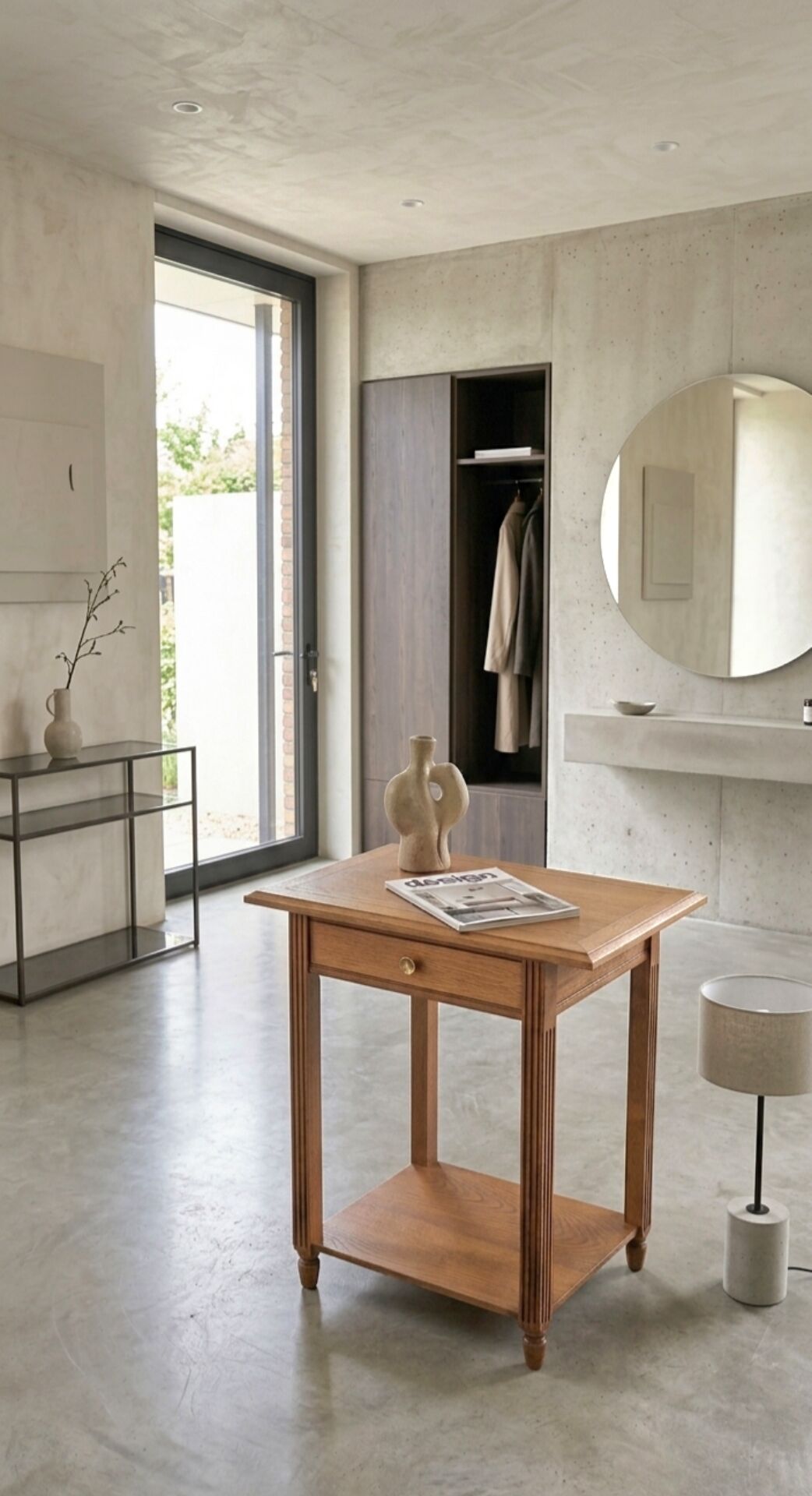 Table d’appoint chêne – Lignes architecturales, esprit moderniste 1940