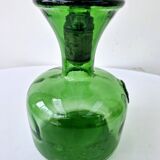 Vintage Green Empoli Italian Glass Carafe With Fleur De Lys Seal Stopper