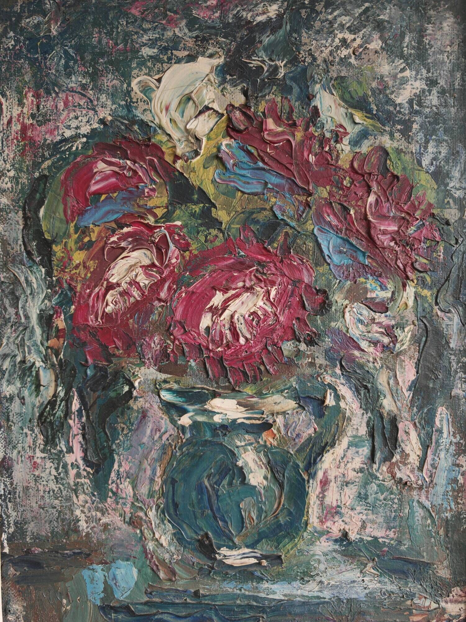 Modernist oil painting on canvas "Flowers" by Branislava Modelska-Jovanovic