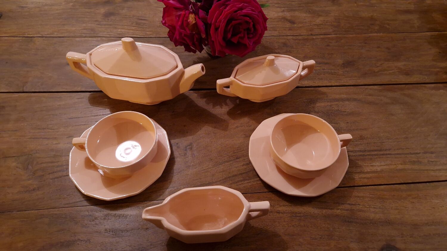 Longwy ceramic pink coffee tea set
