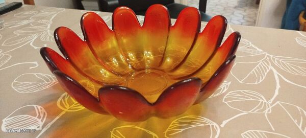 Très rare verre Indiana Vtg, fleur de lotus ambrée