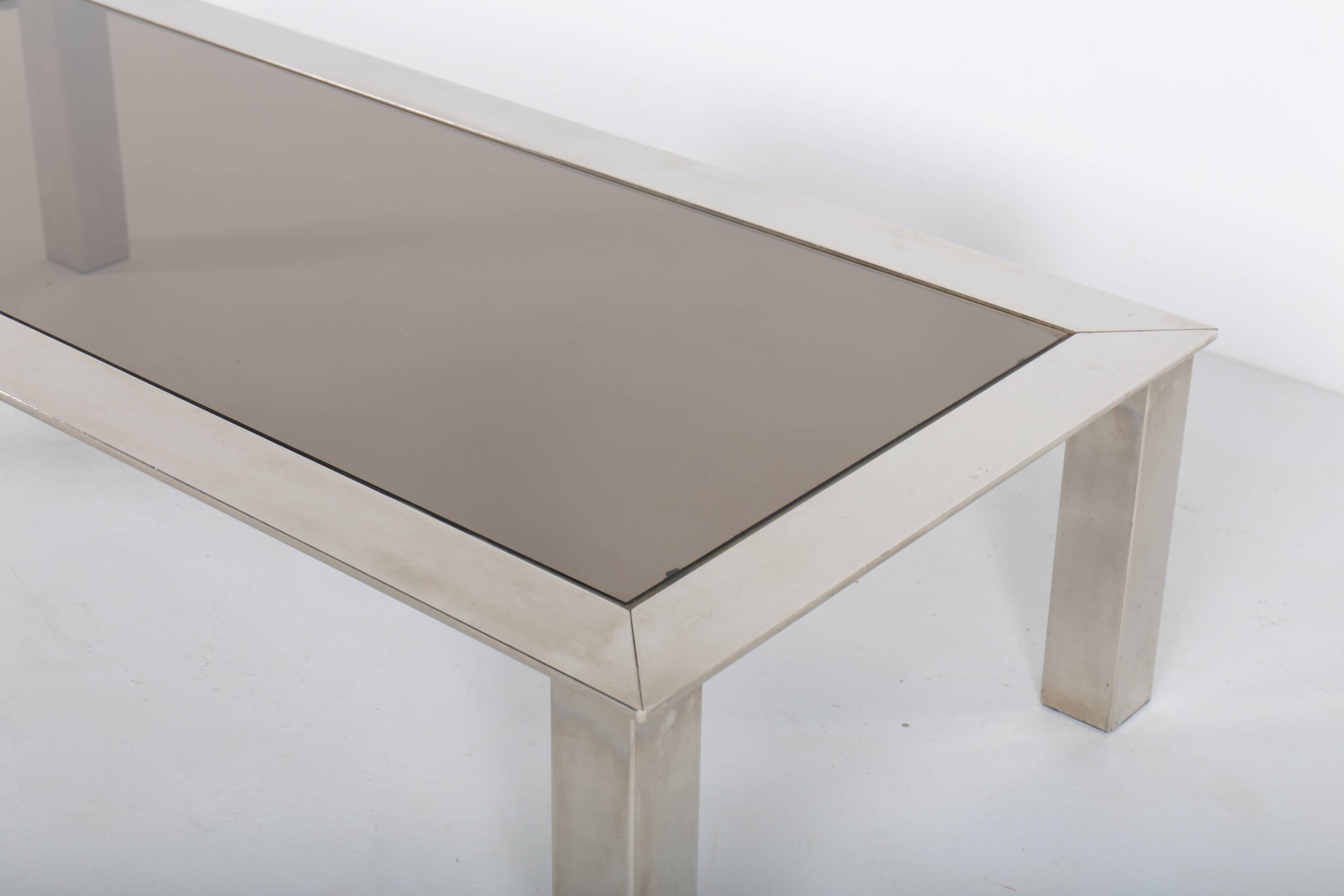 Chromed steel and smoked glass coffee table, 1970s