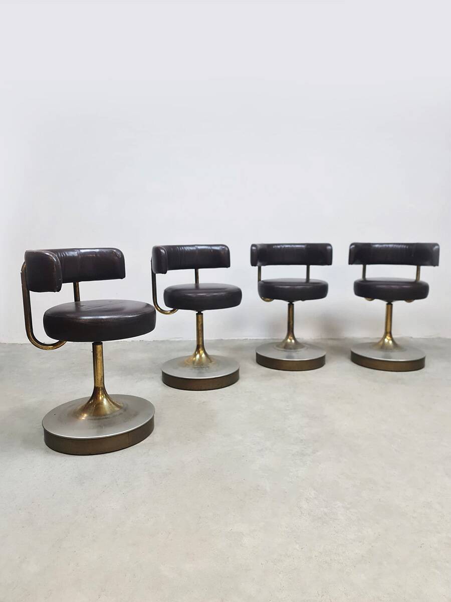 Vintage Swedish design low stools brown leather Borje Johanson