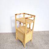 Small vintage rattan shelf bedside table
