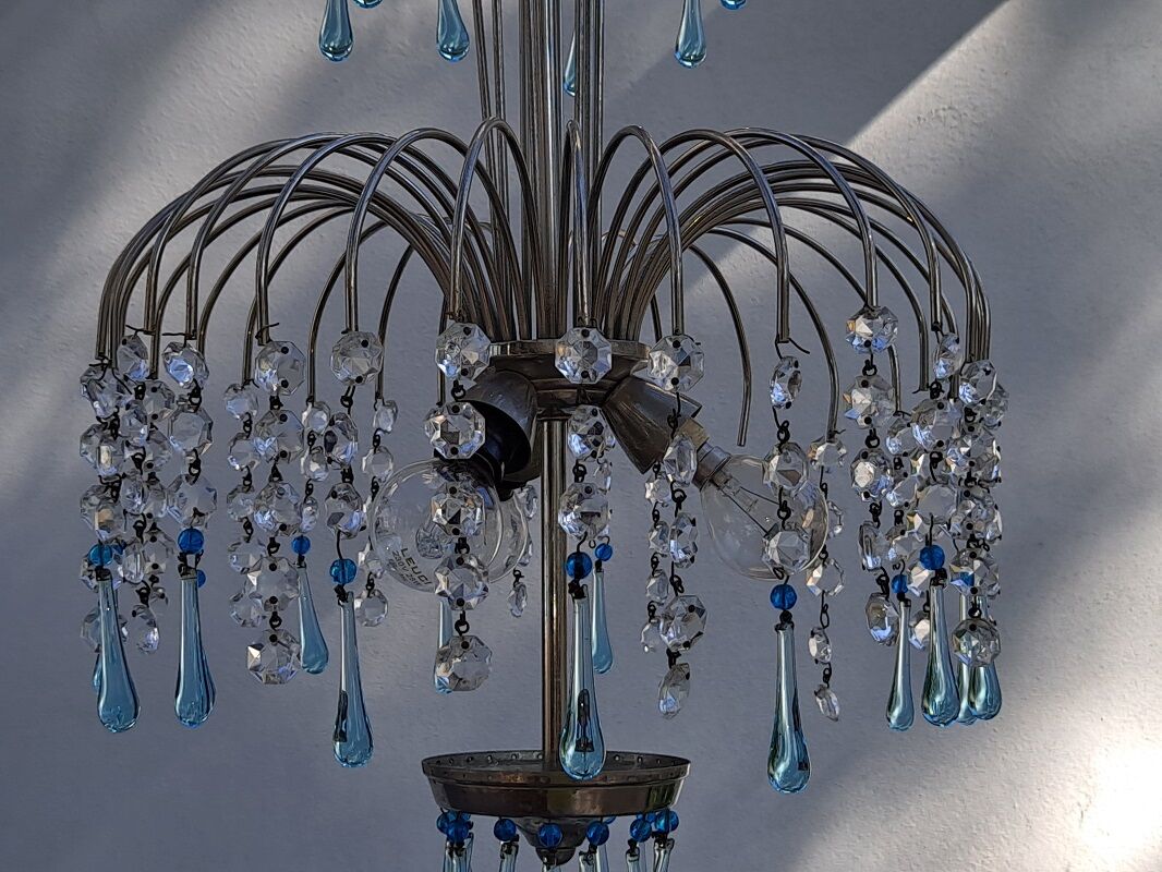 Mid Century Italian Murano Chandelier Blue