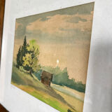 Framed watercolor landscape signed 1949