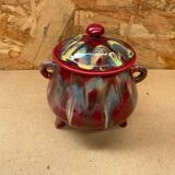 Old tripod candy jar j. guet flamed red ceramic vintage #b212