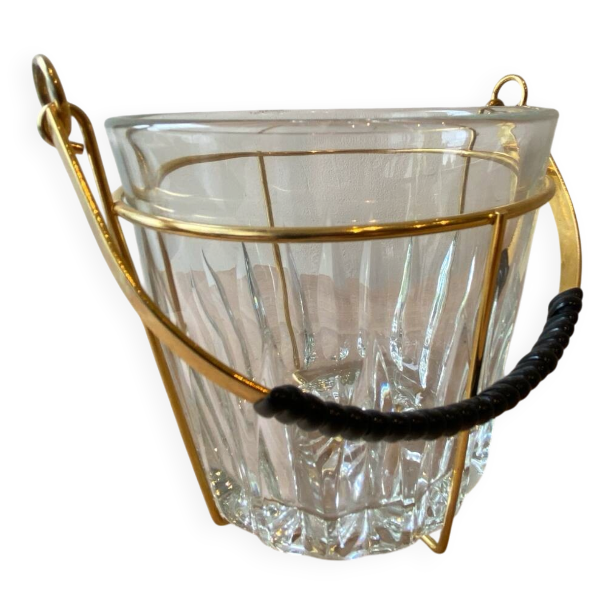 Vintage glass and gold metal ice bucket