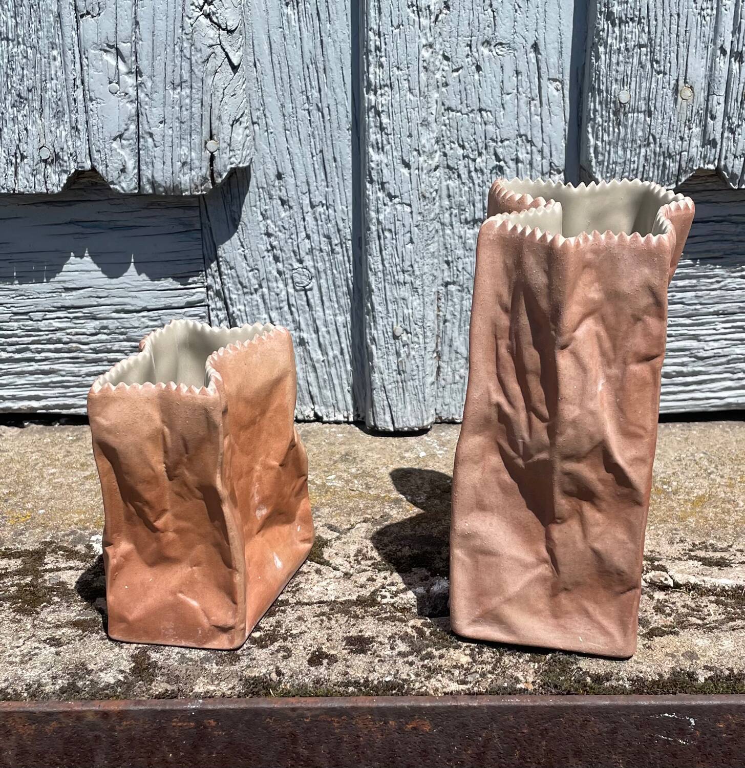 2 vases in the shape of paper bags by Tapio Wirkkala for Rosenthal