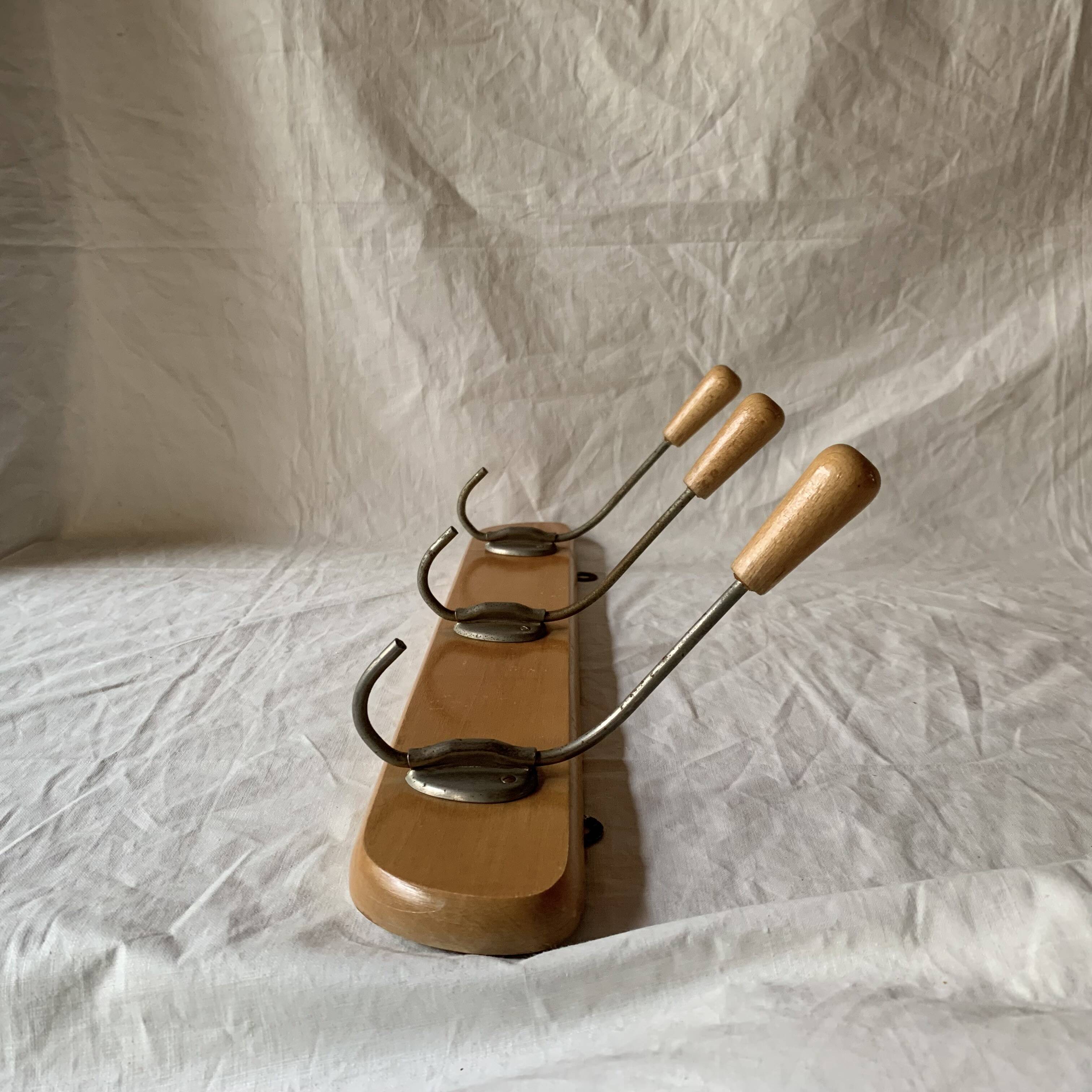 Vintage wooden wall coat rack - 3 hooks