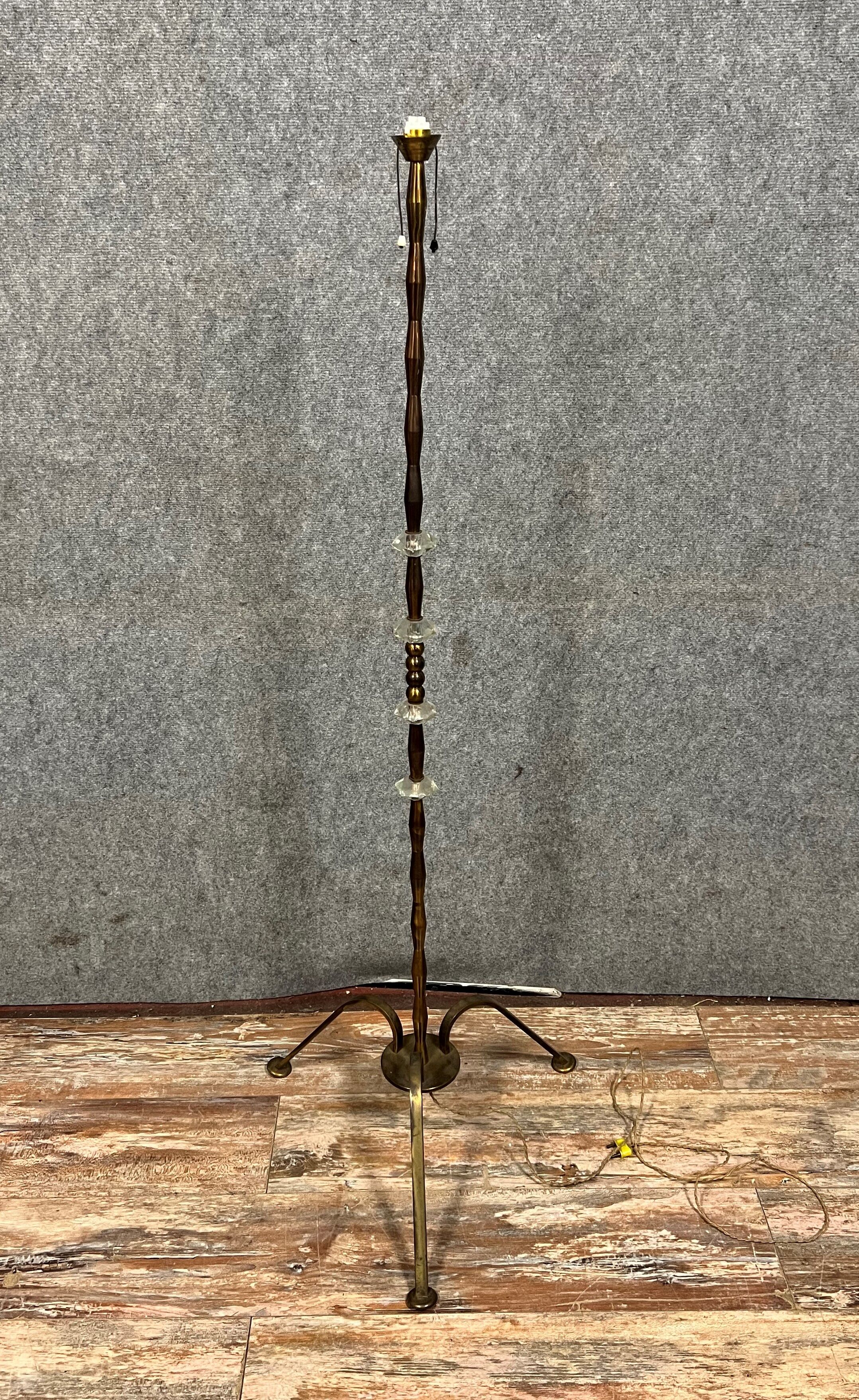 Vintage floor lamp foot in iron, glass and gilded brass circa 1950