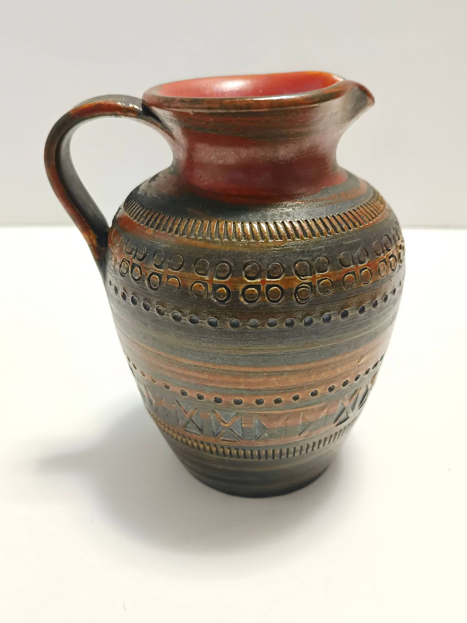 Handmade Brown Lacquered Earthenware Pitcher by Aldo Londi for Bitossi