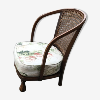 Vintage Floral Fabric and Wood Armchair, 1950s