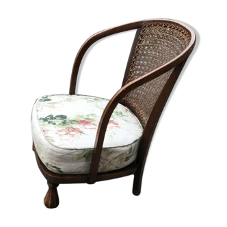 Vintage Floral Fabric and Wood Armchair, 1950s