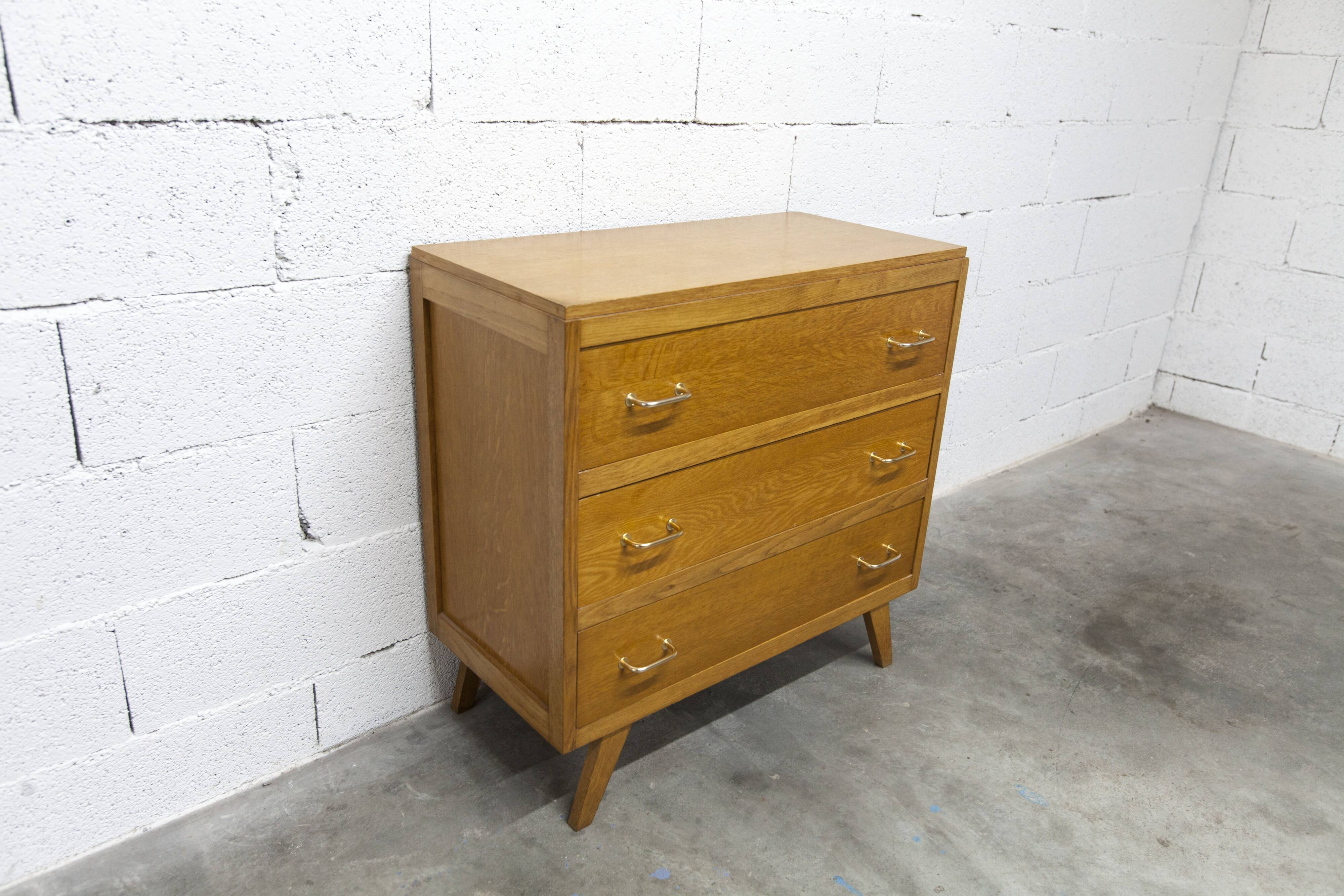 3-drawer chest with splayed legs, 1960s, honey color