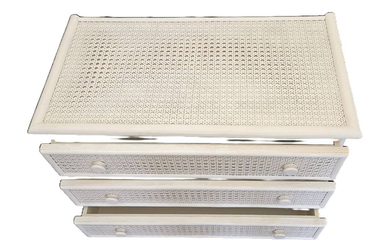 Vintage White Rattan and Cane Chest of Drawers from the 80s