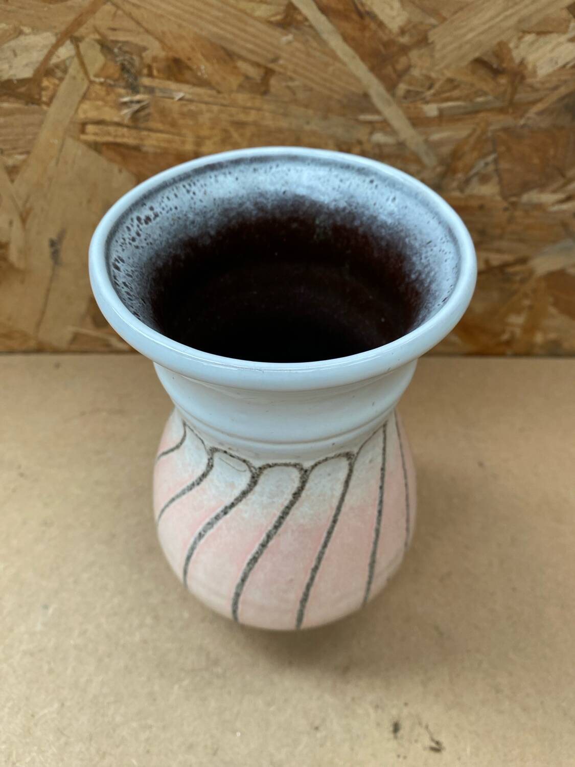 Antique strehla vase pink & white ceramic 1959 west germany vintage