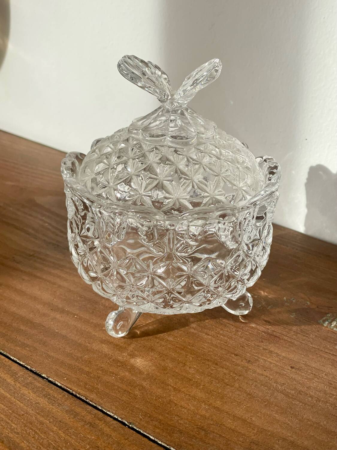 Crystal sugar bowl with butterfly motif