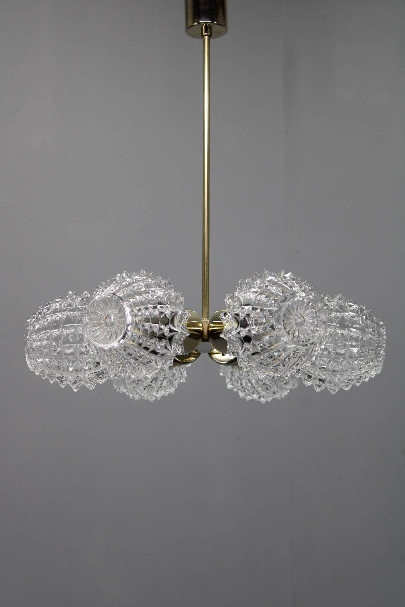 Mid-century Sputnik brass glass chandelier, 1970s Czechoslovakia