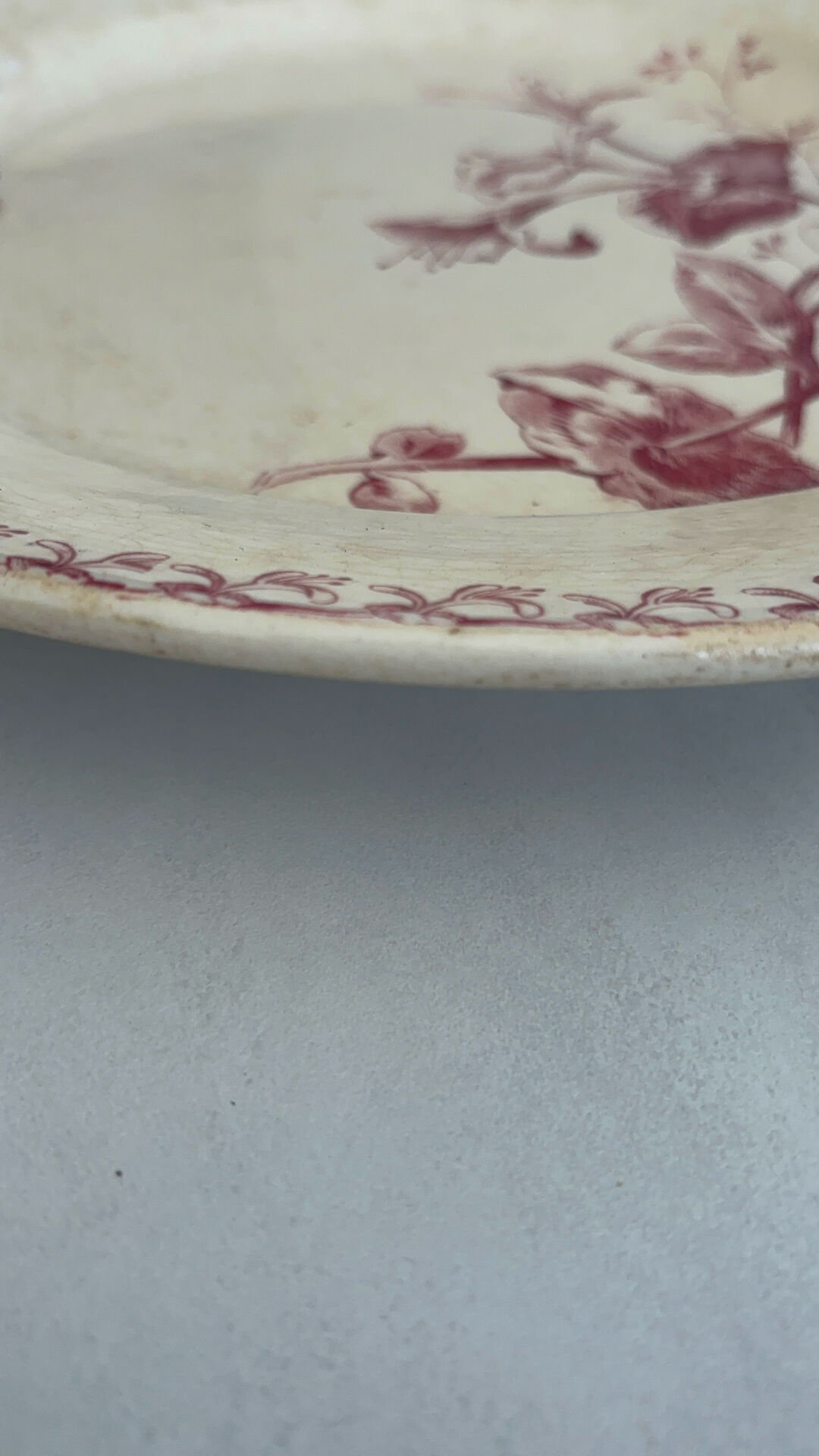 Red iron earth serving dish - Gien honeysuckle - antique earthenware