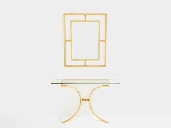 Console et miroir en fer forgé dorée de Robert Thibier années 60