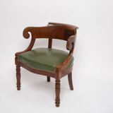 Louis Philippe gondola office chair green leather and wood
