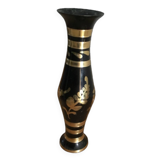 Black and gold brass vase