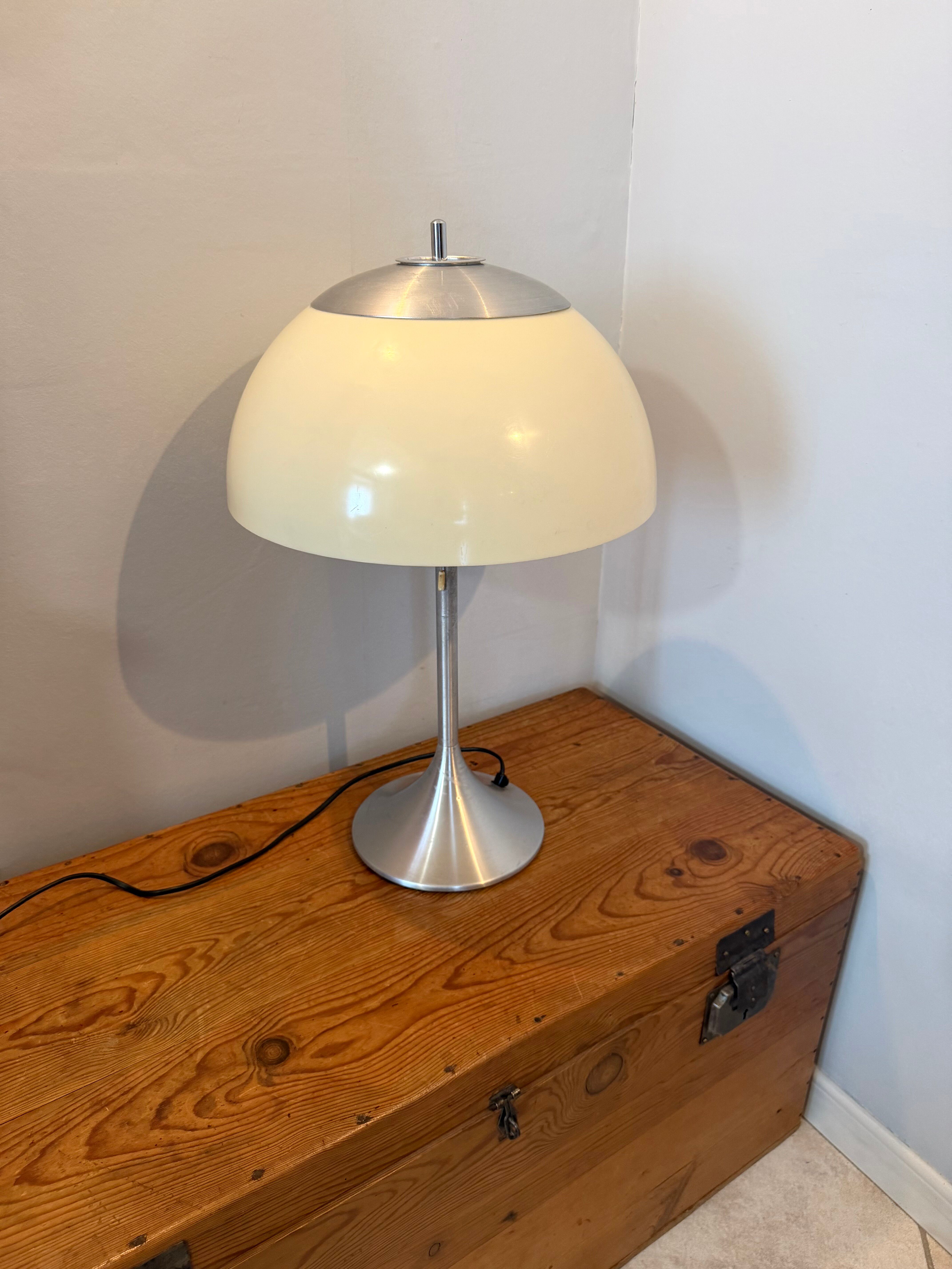 Space age mid-century mushroom lamp in brushed aluminium.