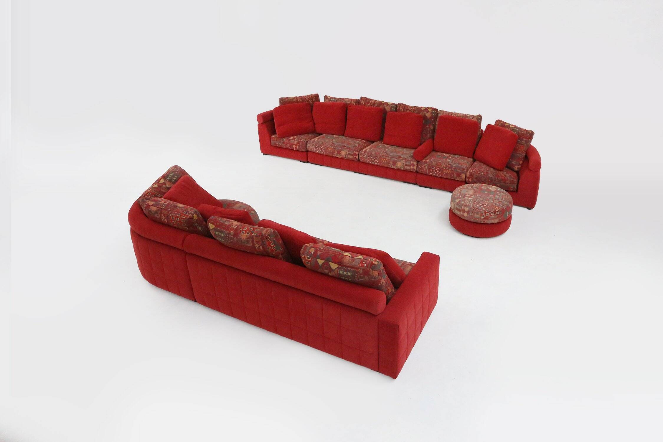 Modular Sofa in Red and Patterned Upholstery by Roche Bobois, France 1980s