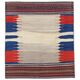 Wool Kilim Rug Earthy Beige, Vibrant Blue & Red 128 x 116 cm