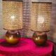 pair of Scandinavian wooden ball lamps and new lampshades 32x14 electric ok