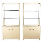 1970s Pair of Pierre Vandel Display Cabinets Shelving Cream and Brass