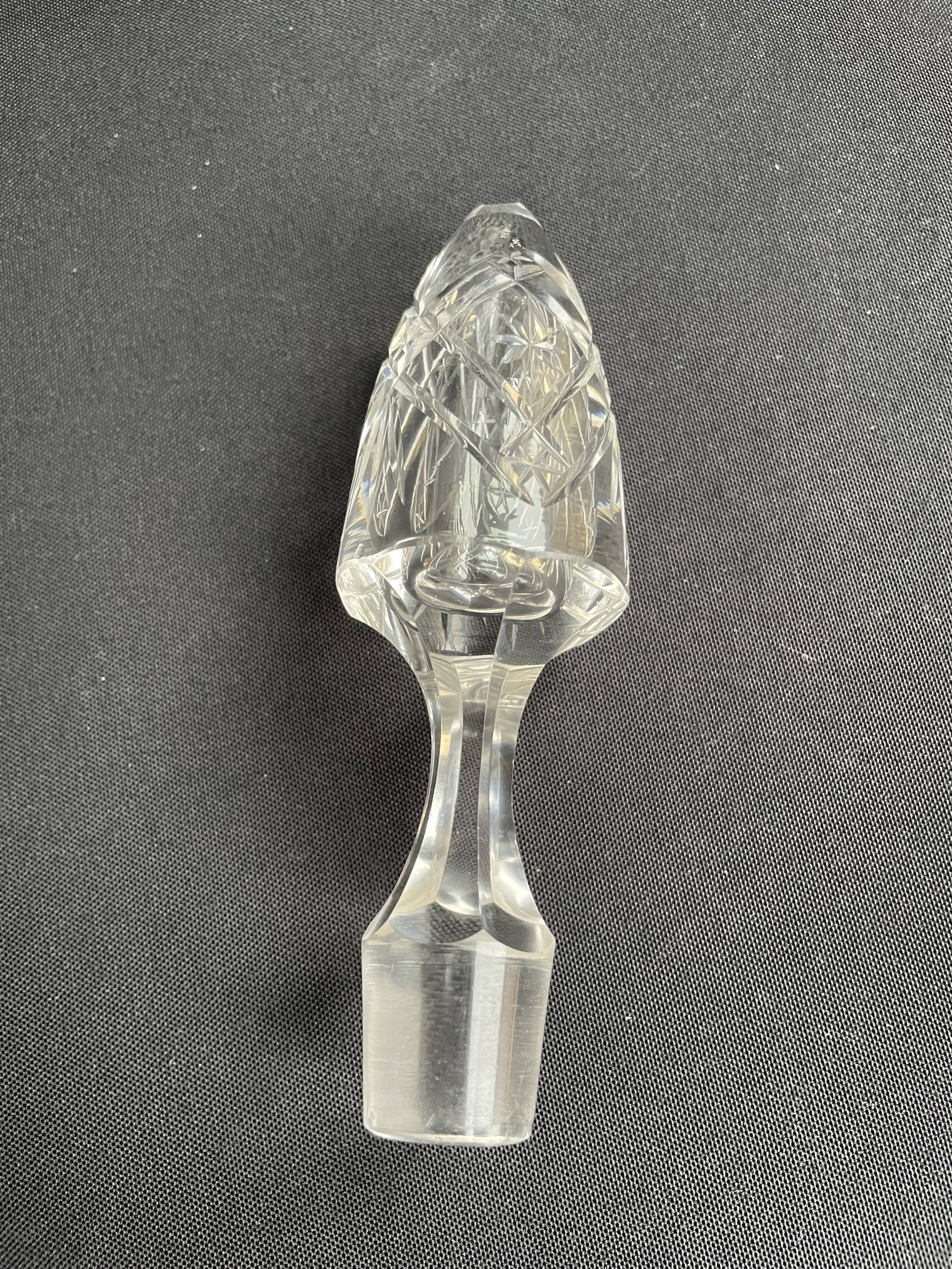 Blown crystal decanter, cut and silver collar