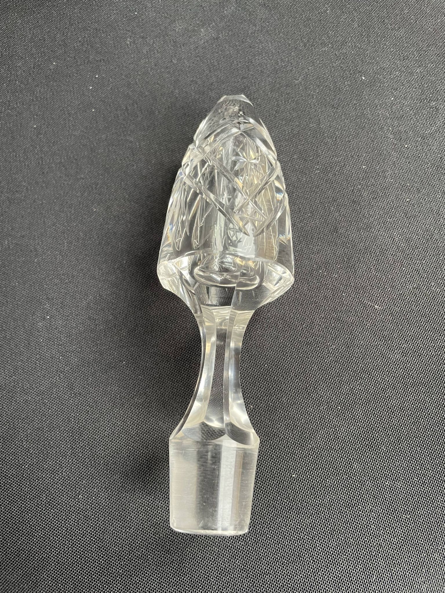 Blown crystal decanter, cut and silver collar