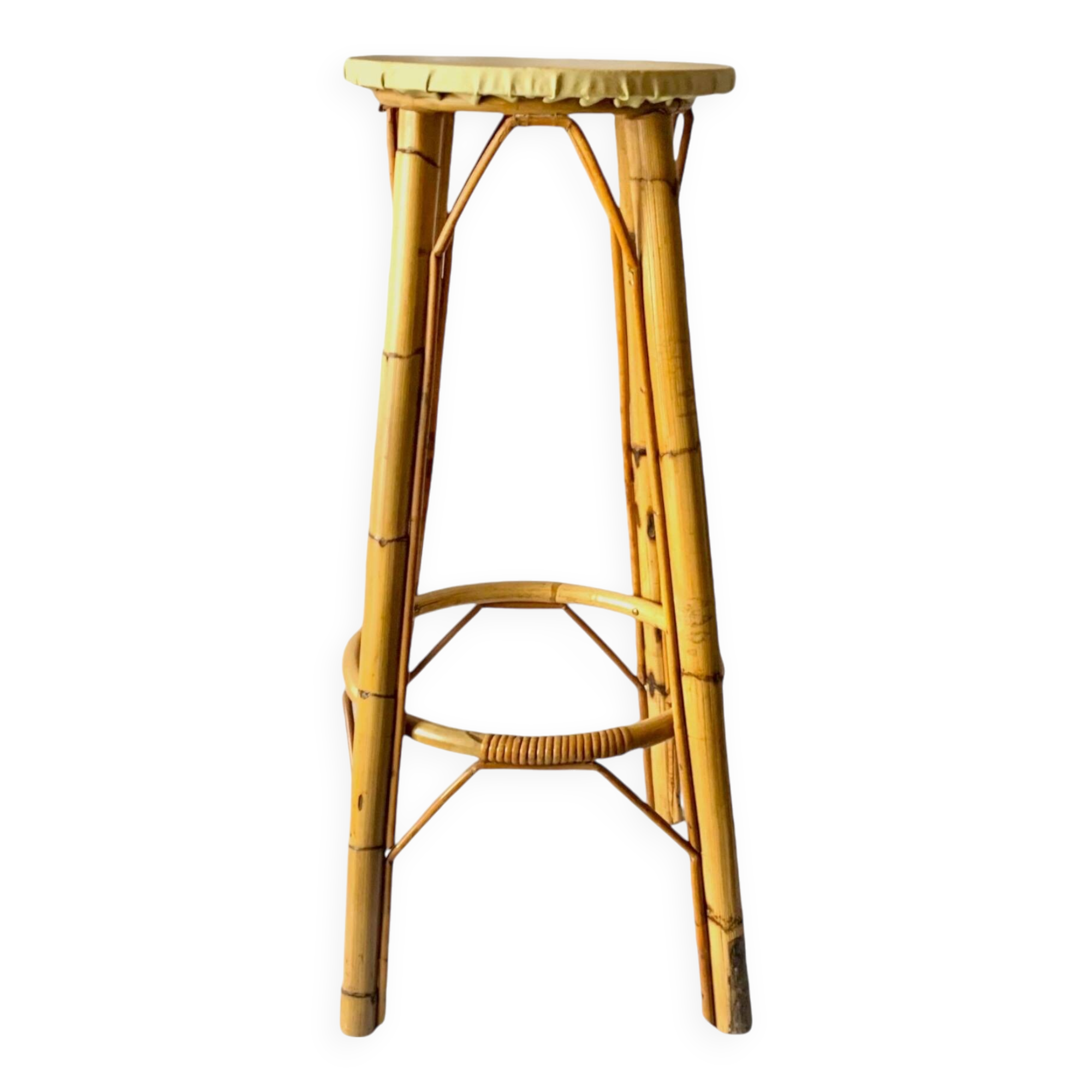Tabouret de bar vintage en bambou et rotin