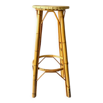 Tabouret de bar vintage en bambou et rotin