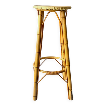 Tabouret de bar vintage en bambou et rotin