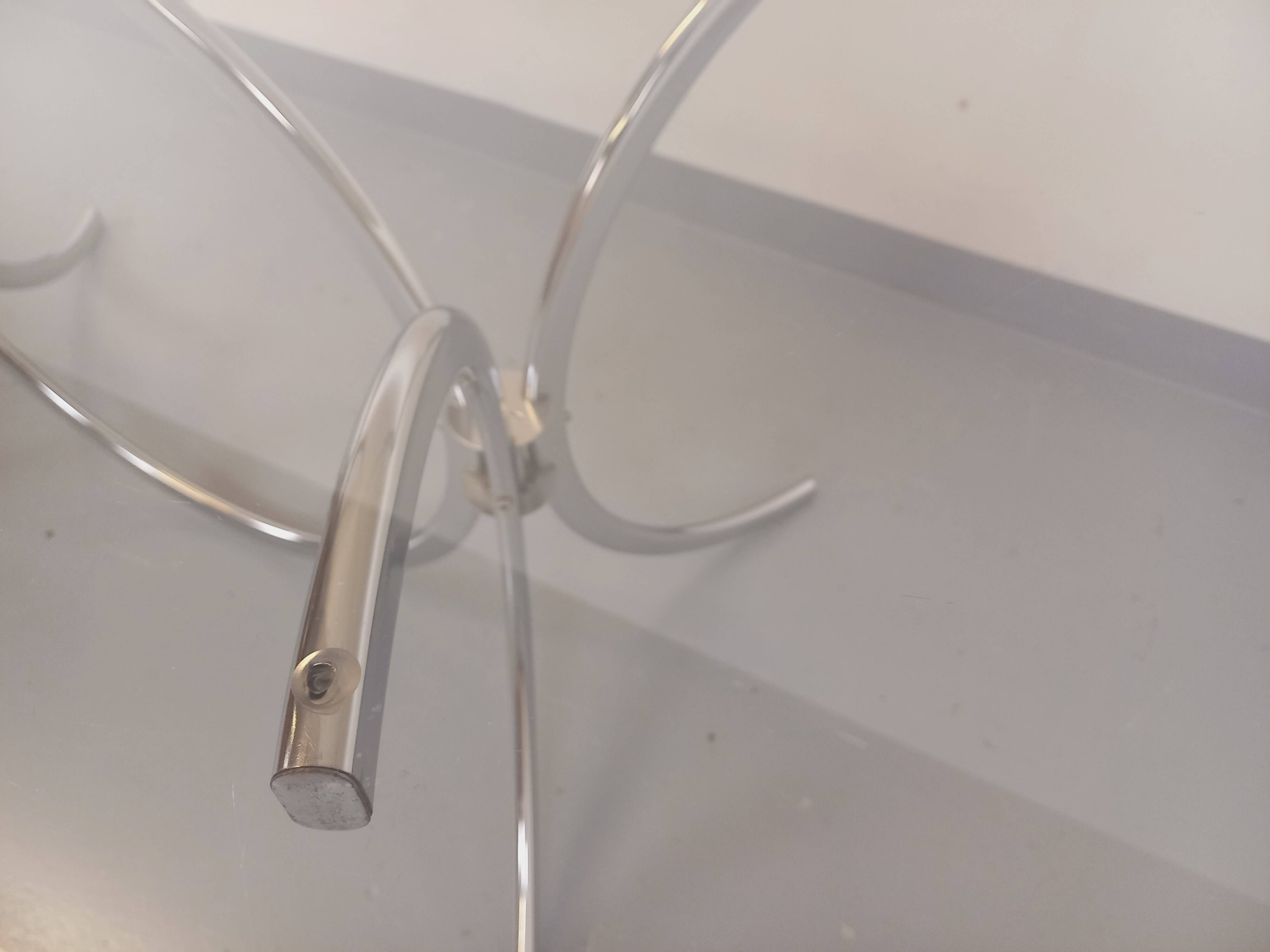 Vintage rectangular rounded dining table in smoked glass and chrome metal