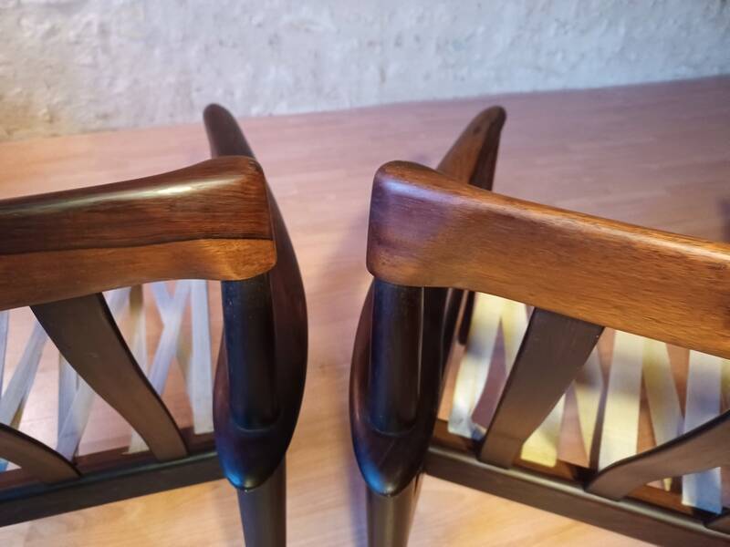 Pair of Danish Grete Jalk armchairs model Poul Jeppesen 56 in rosewood Denmark.