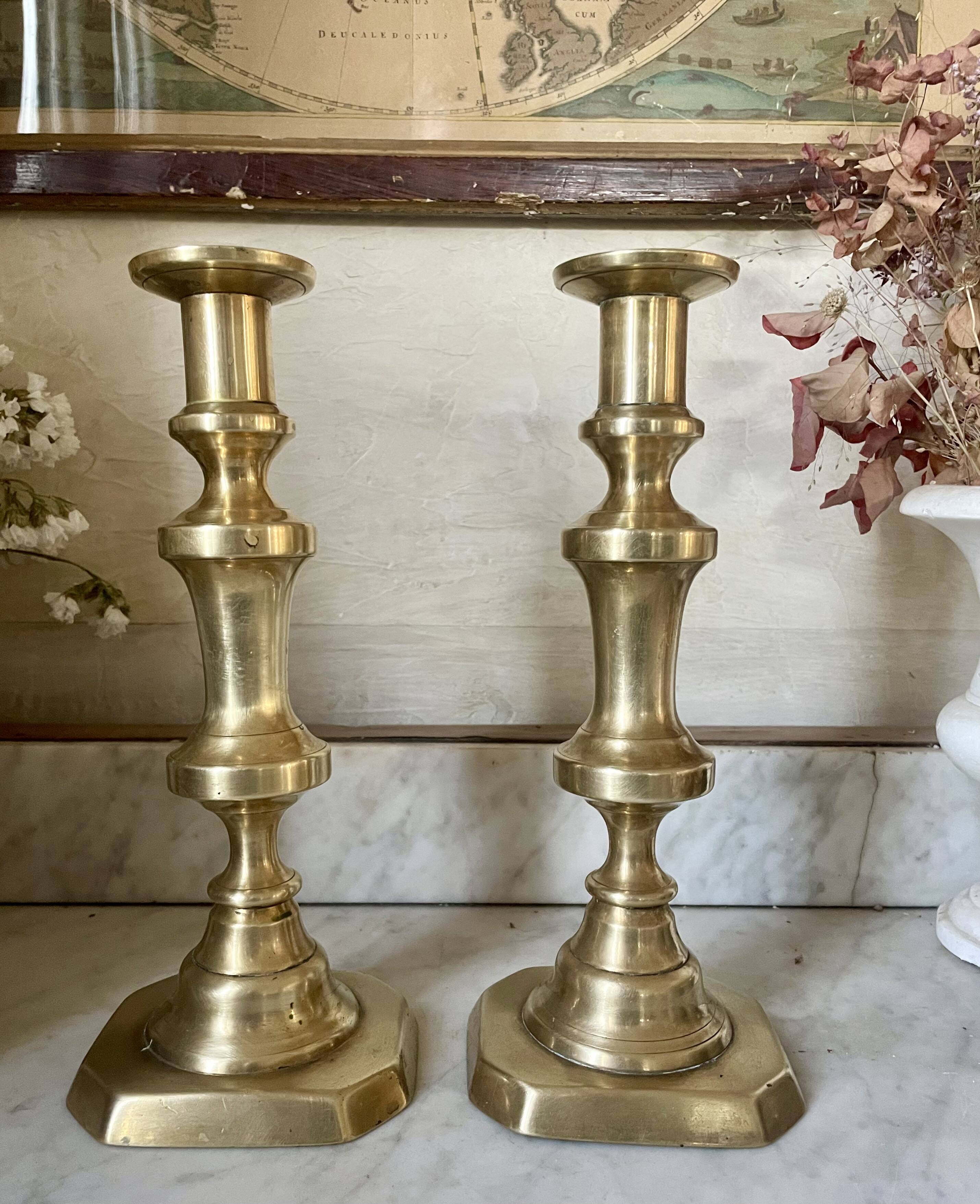 Pair of brass candlesticks from the 19th century.