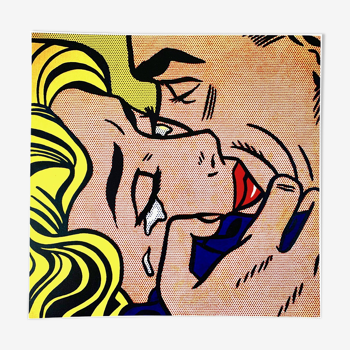 Affiche pop-art originale, réédition de Roy Lichtenstein "kiss v 1964"