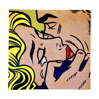 Affiche pop-art originale, réédition de Roy Lichtenstein "kiss v 1964"