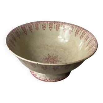 Antique salad bowl in Giens porcelain, iron earth